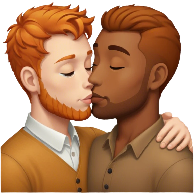 Ginger man and brown man kissing emoji