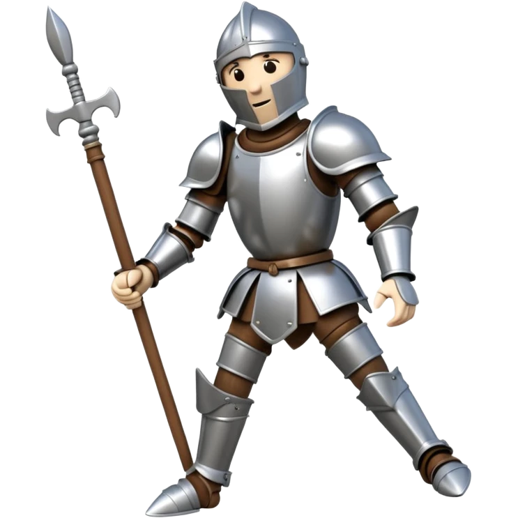 3D render of Knight Puppet as a wooden marionette puppet, Painted silver wood armor, strings, silver metal screw joints at elbows and knees, polished brown wood texture, rigid toy pose, emoji style, isolated on white background --v 6.0. emoji