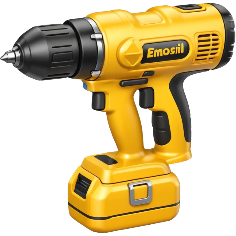 yellow cordless power drill with battery pack spinning drill bit, 3D emoji style emoji