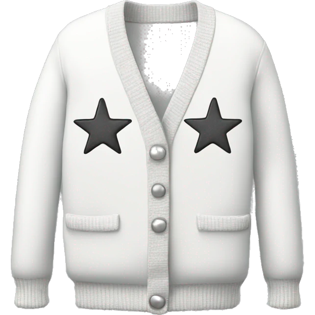 White cardigan with 3 silver star patches emoji