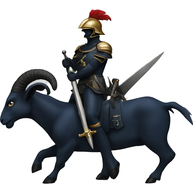 Navy goat standing on top of a black knight emoji