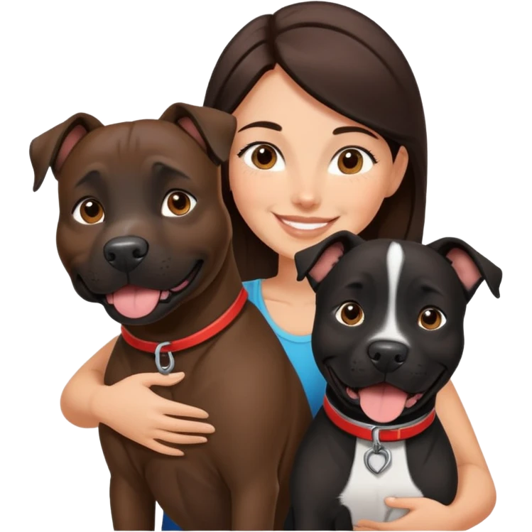 Brunette with a happy big black amstaff dog emoji
