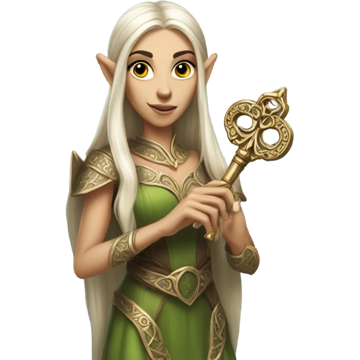 an elf woman login holding a big key emoji