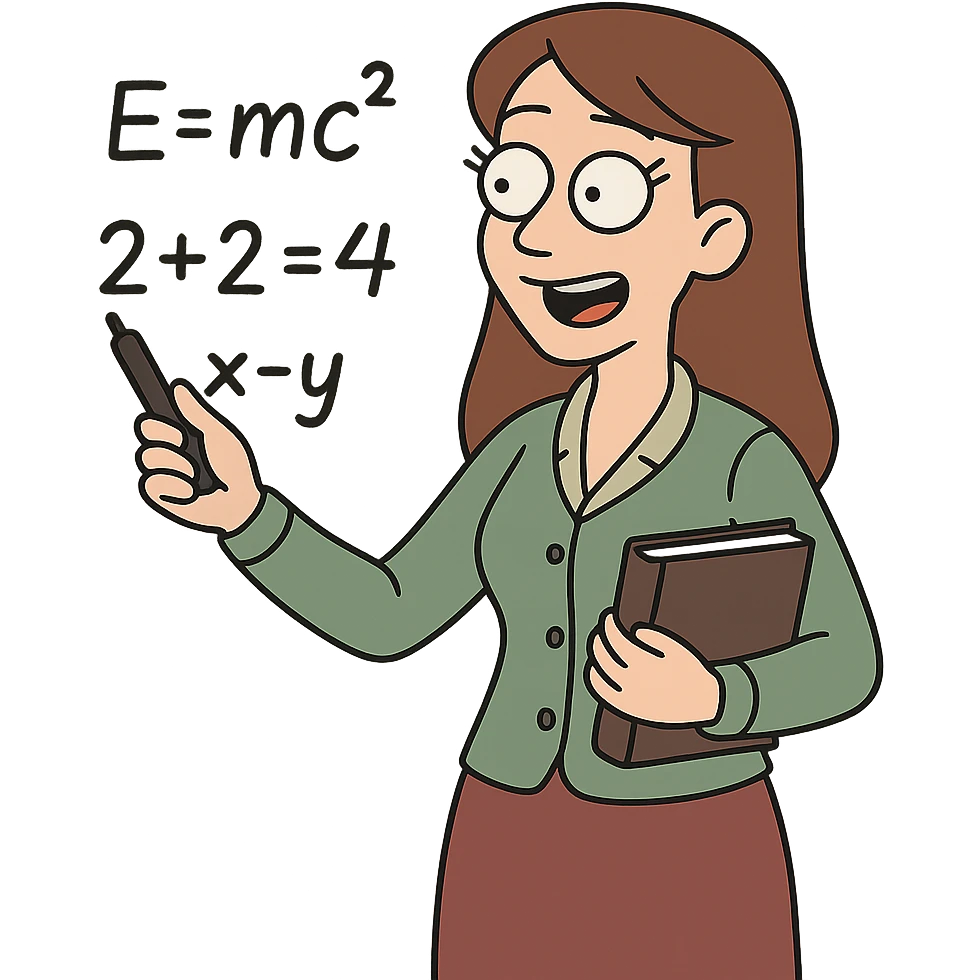 female math teacher, brown straight hair, Caucasian, flat toon style emoji