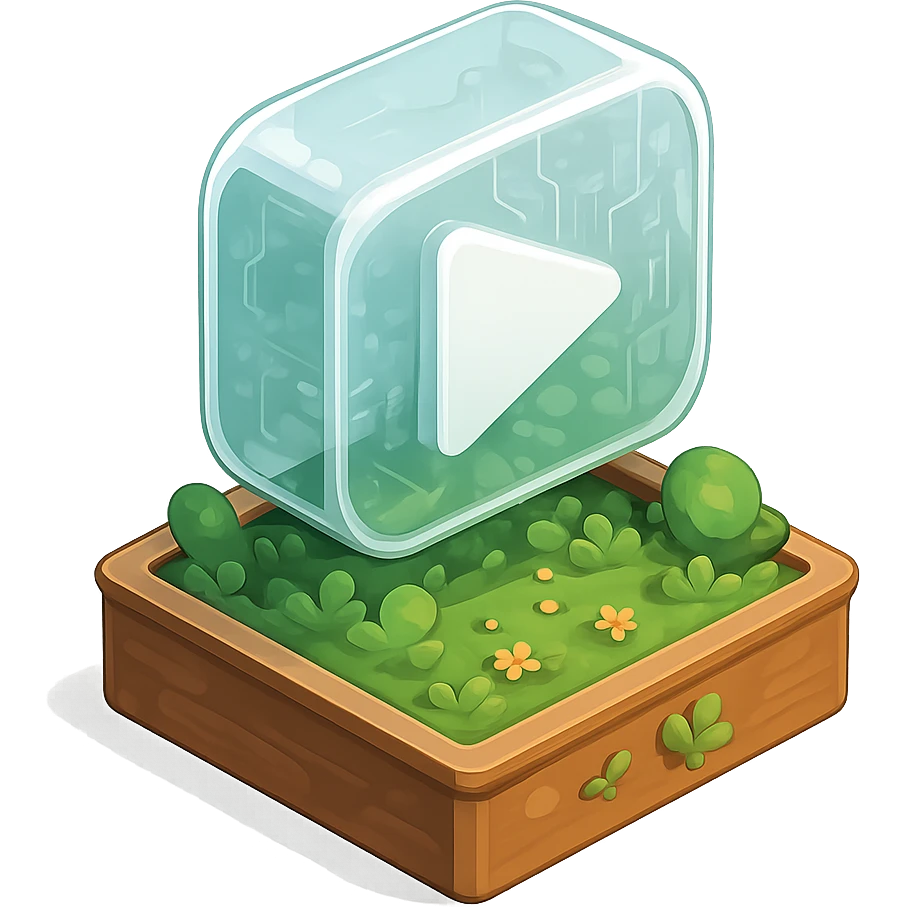 white YouTube play button inside a garden box emoji