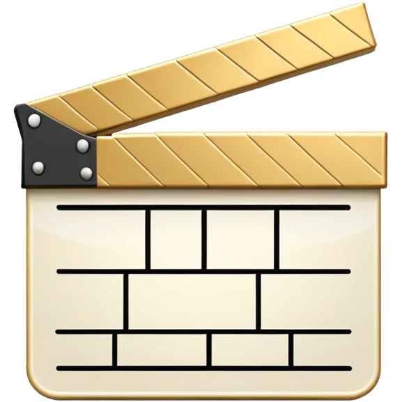 ultra simplified movie clapper with gold and white colors, two simple rectangles with a diagonal line emoji