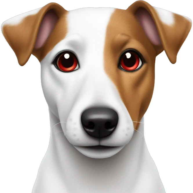 A white Jack russel terier with one red spot on left ear emoji