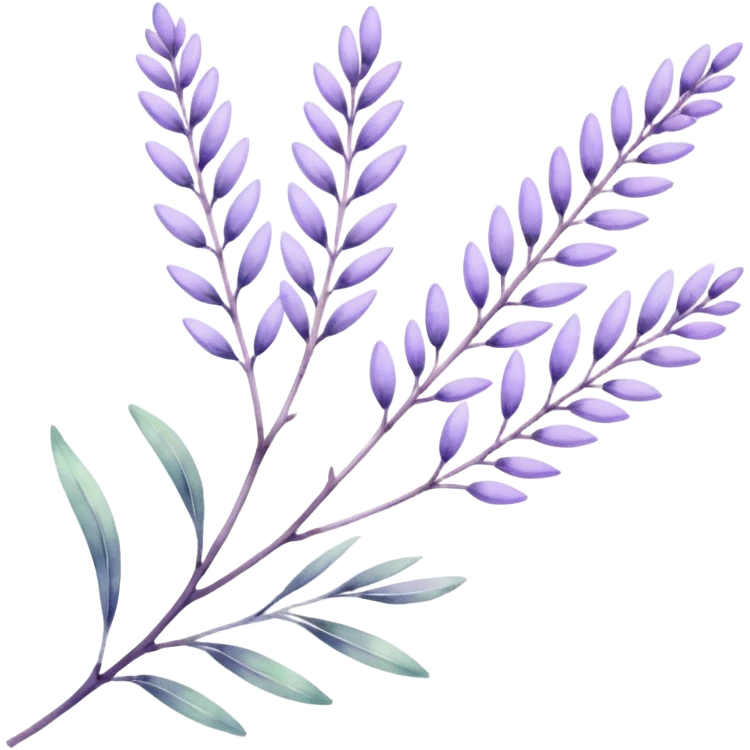 The art style is clean line art with delicate watercolor textures, pastel colors, and a dominant palette of lavender, soft lilac, and muted purple. Let the branch be more elongated and have short branches on it. emoji