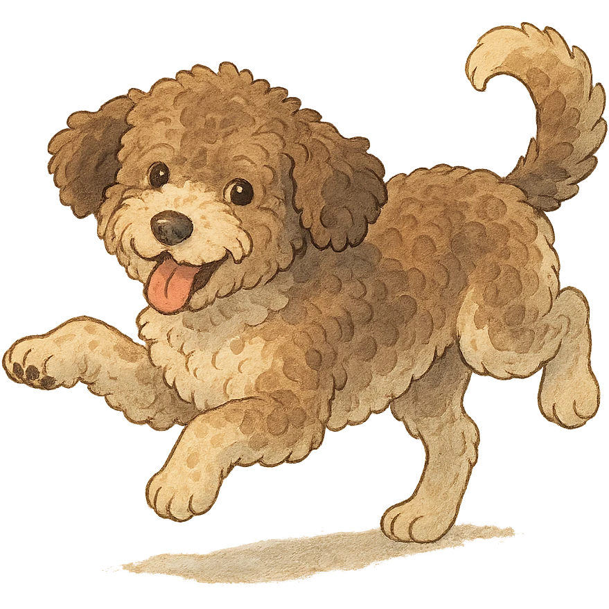 playful pose Lagotto Romagnolo dog, roan coat, gentle lighting, ghibli style emoji