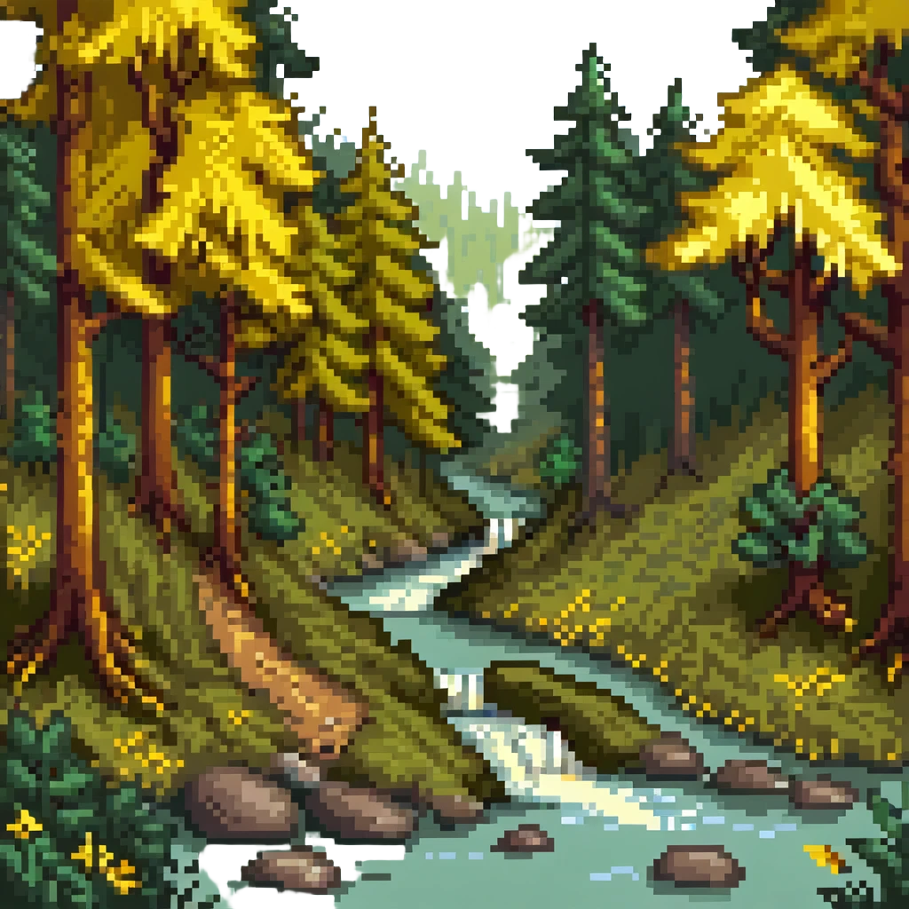 forest with a river stream through trees emoji