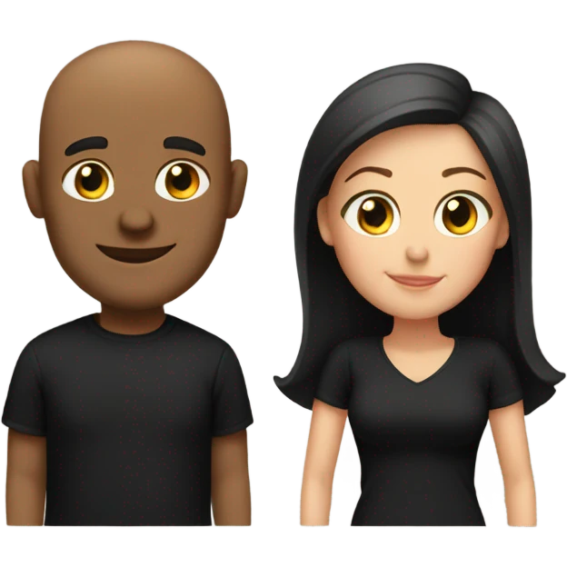 Husband and bald wife in black shirts emoji