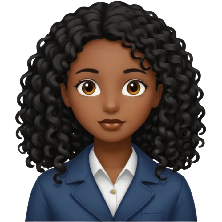 black girl with long curly black hair side part emoji
