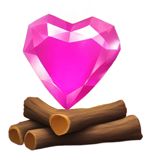 Pink Crystal heart in fireplace  emoji