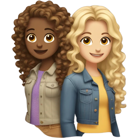 Three best friends. One with curly blonde hair and two brunettes emoji
