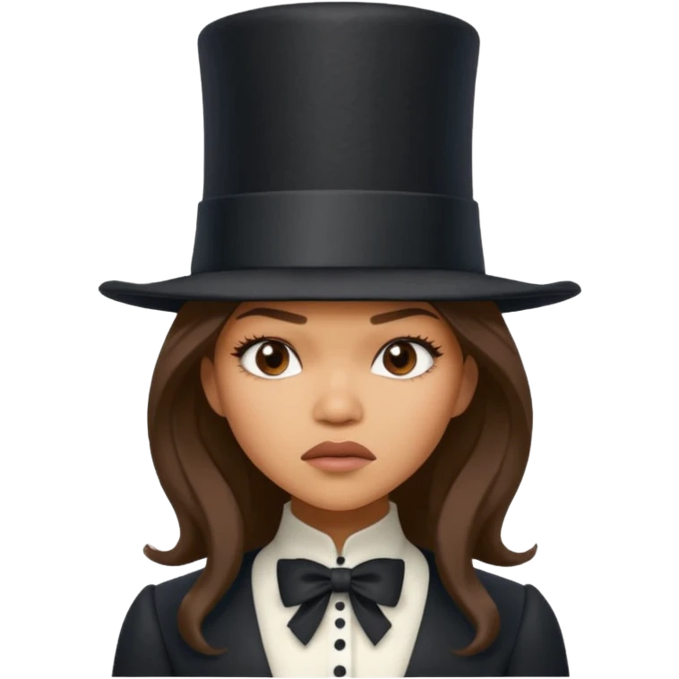 Zendaya making an annoyed face wearing a comically large top hat that is bigger than her  emoji