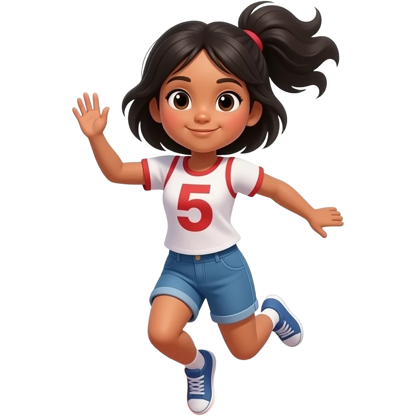 create a emoji for a tan girl with black hair jumping with her mouth closed (under the sport track and field) emoji