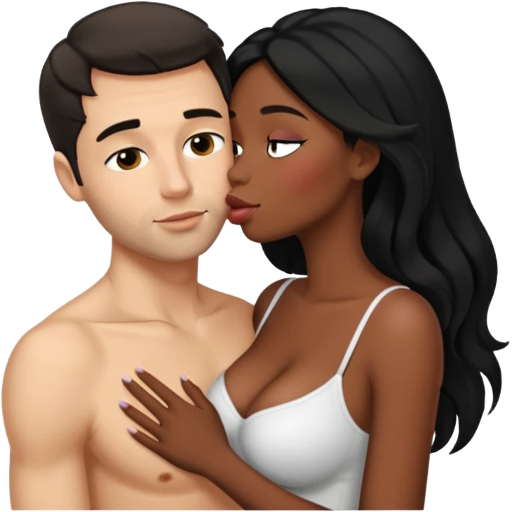 tan white man french kissing his black girlfriend and holding her breasts emoji