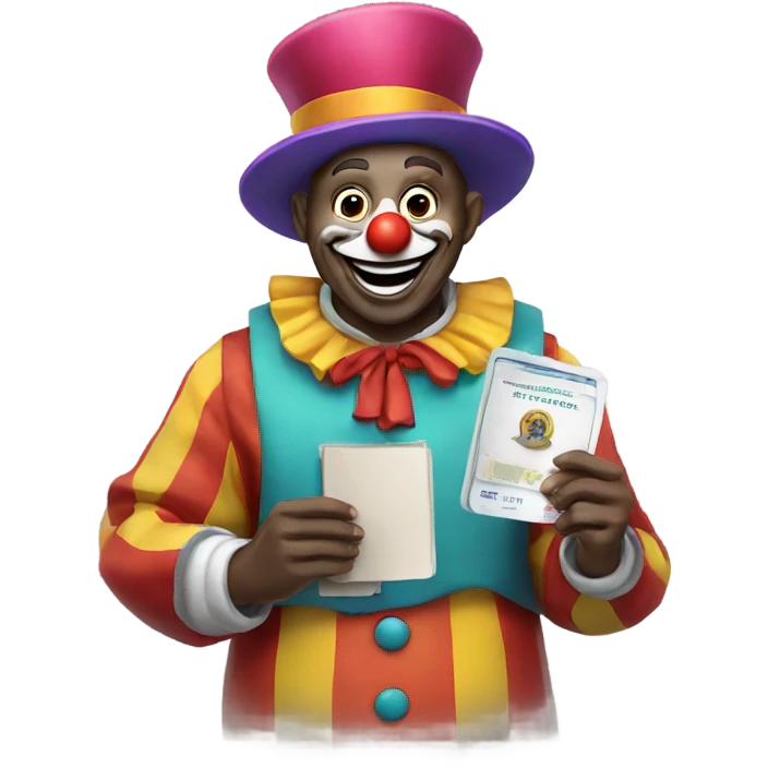 Clown holds a passport emoji