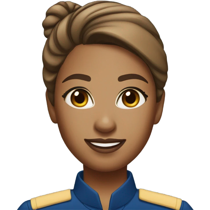 light brown skin flight attendant with brown hair in a bun blue uniform emoji