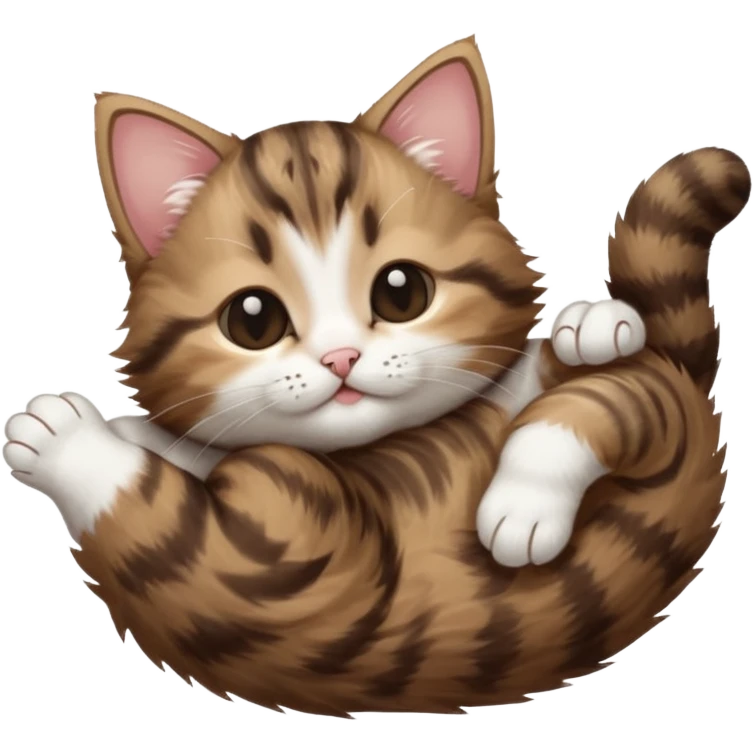 dark brown tabby and white kitten eyes closed whilst stretched out and  upside down emoji