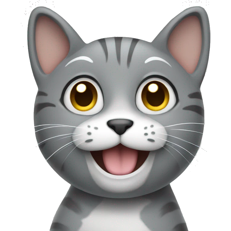 smiling gray cat waving his hand emoji