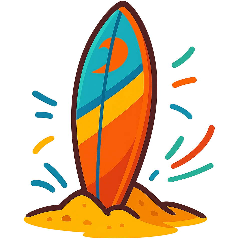 summer surfboard standing in sand energetic lively style emoji