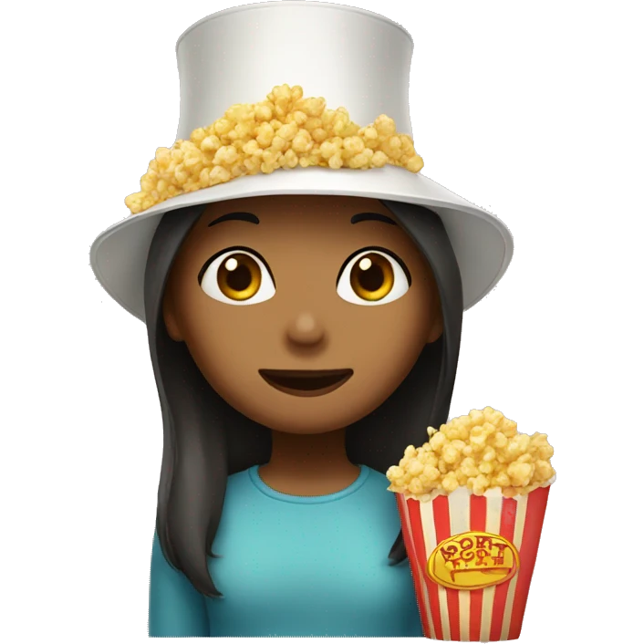 Girl waering a popcorn hat emoji