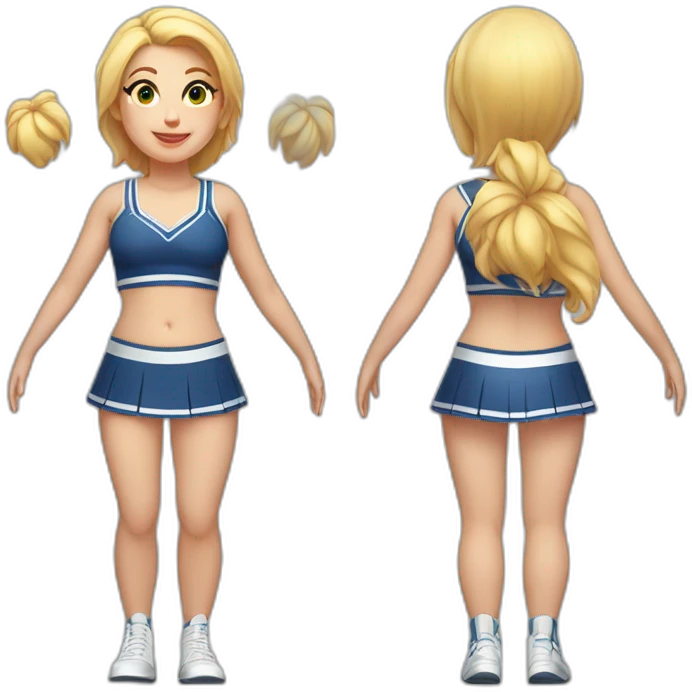 Full body Caucasian curvy cheerleader back and front views emoji