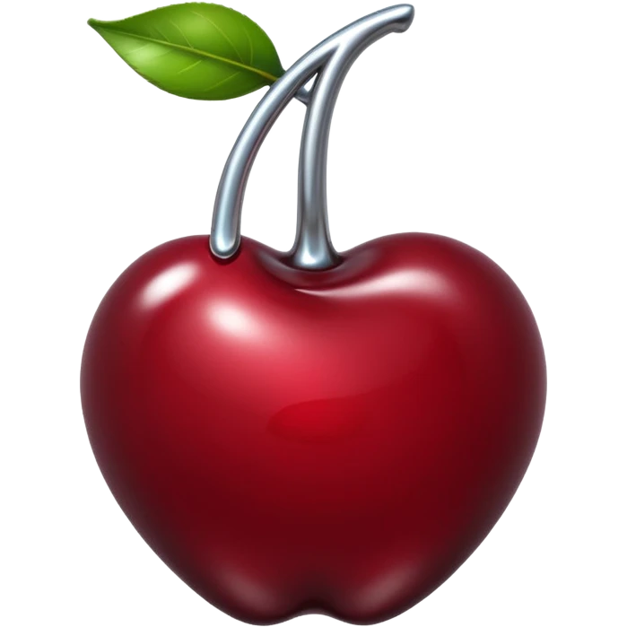 bitten cherry, liquid silver chrome, playful erotic symbolism, glossy shine emoji