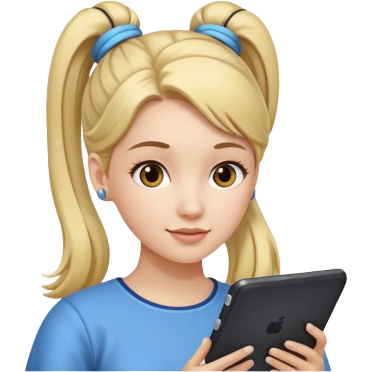 woman with two ponytails hair with tablet emoji
