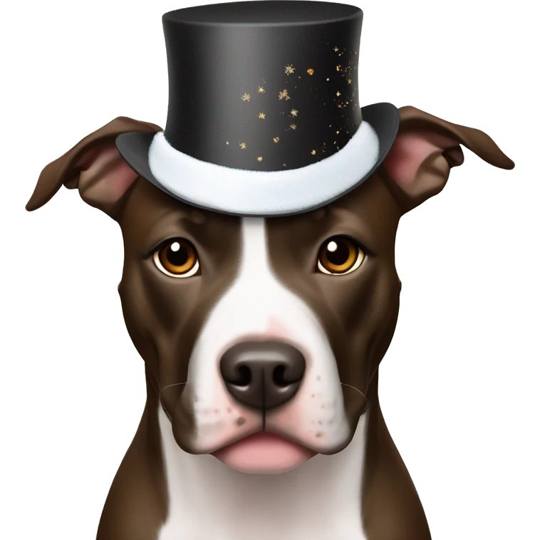 American Staffordshire Terrier dark brown in a New Year's hat emoji