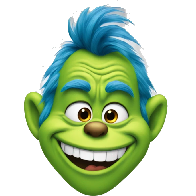 The blue animated grinch smiling emoji