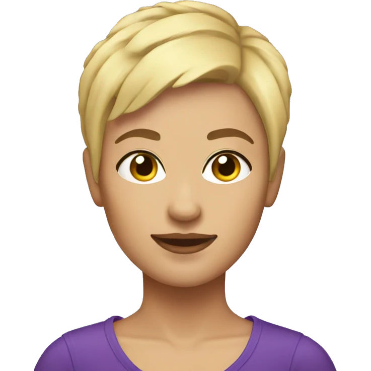 Woman with blonde pixie cut with little front pieces purple emoji