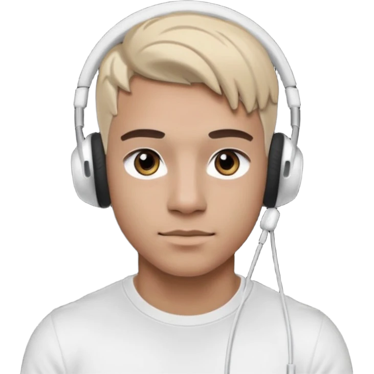 парень диджей накаченный молодой с диджейский пультом красивый парень со светлыми волосами и черно кориченывыми глазамами и в наушниках apple airpods белых, в черной футболке  emoji