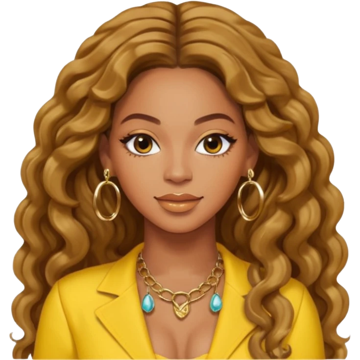Beyonce with long hair, yellow outfit and earring emoji