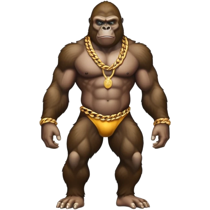 Strong gorilla standing on 2 legs wearing a gold chain emoji