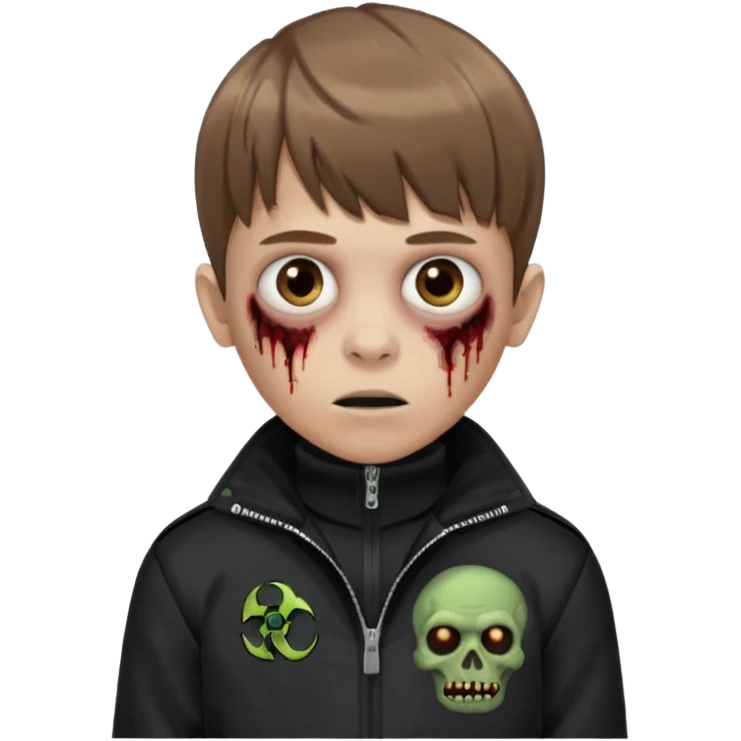 Crie um emoji de um menino com o cabelo castanho claro com uma franja reta e o corte low fade zumbi casaco de gola alta da adidas emoji