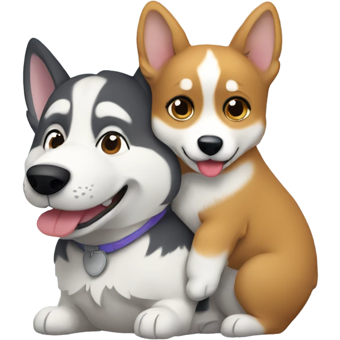 Husky hugging a corgi  emoji