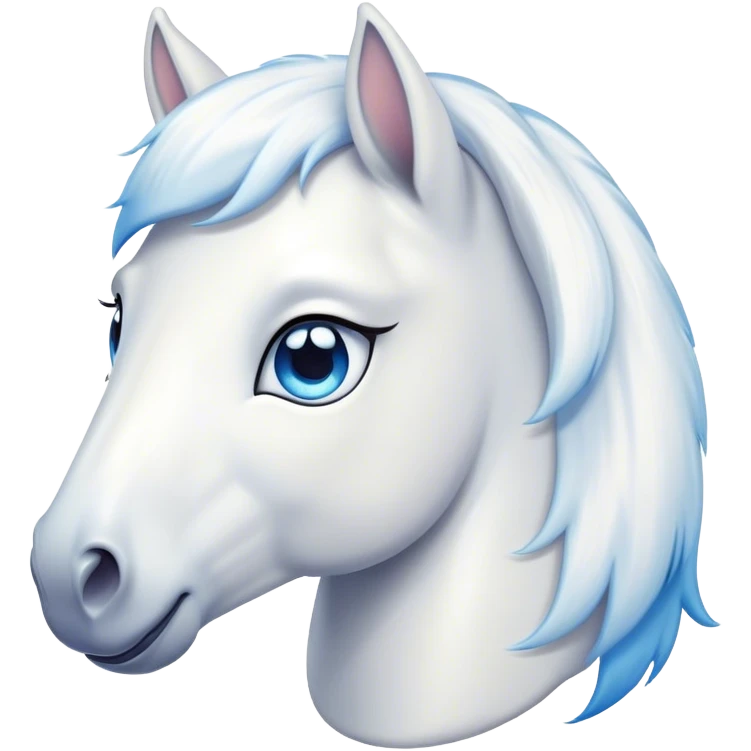 Cinematic Cute White Horse Portrait Emoji, Head tilted playfully and inquisitively, showcasing a glossy white fur with a luminous sheen and gentle, expressive blue eyes, Simplified yet irresistibly adorable features, highly detailed, glowing with a warm, friendly glow, high shine, affectionate and spirited, stylized with a touch of whimsy, bright and endearing, soft glowing outline, capturing the essence of a mischievous yet loving horse, so playful it feels like it could prance out of the screen and into your arms! emoji