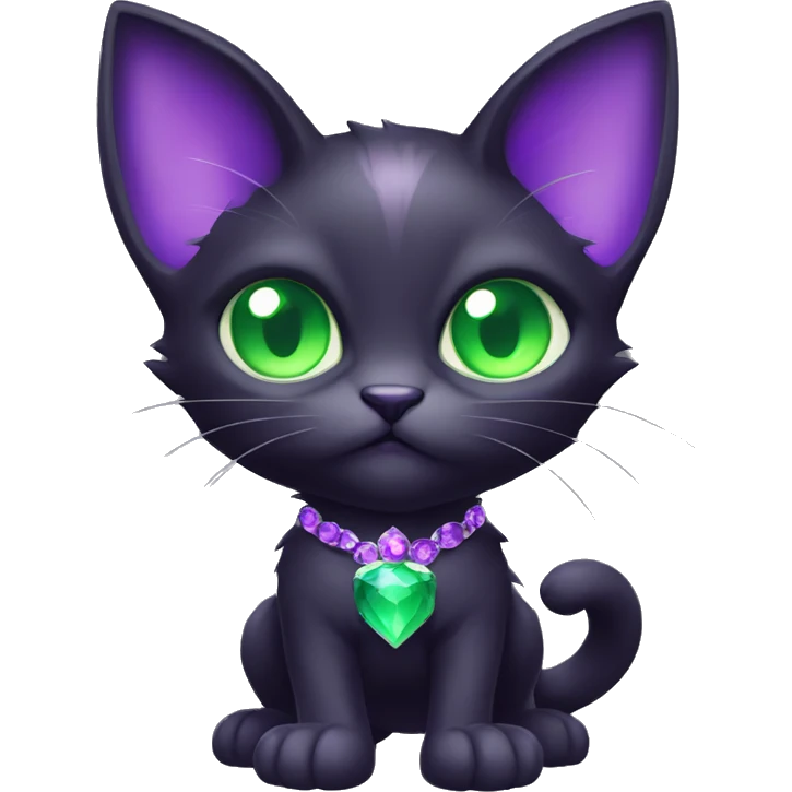 Dark-type-Fakémon-Cat Purple eyes, green gem on chest, full body emoji