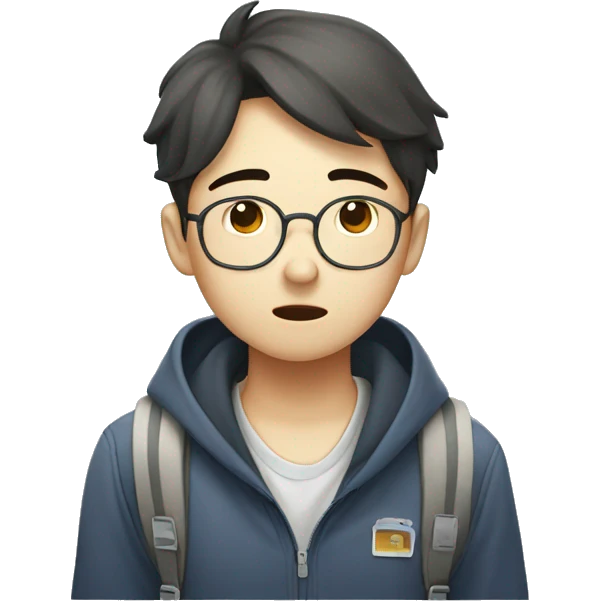 An exhausted korean student going to academy school after class  emoji
