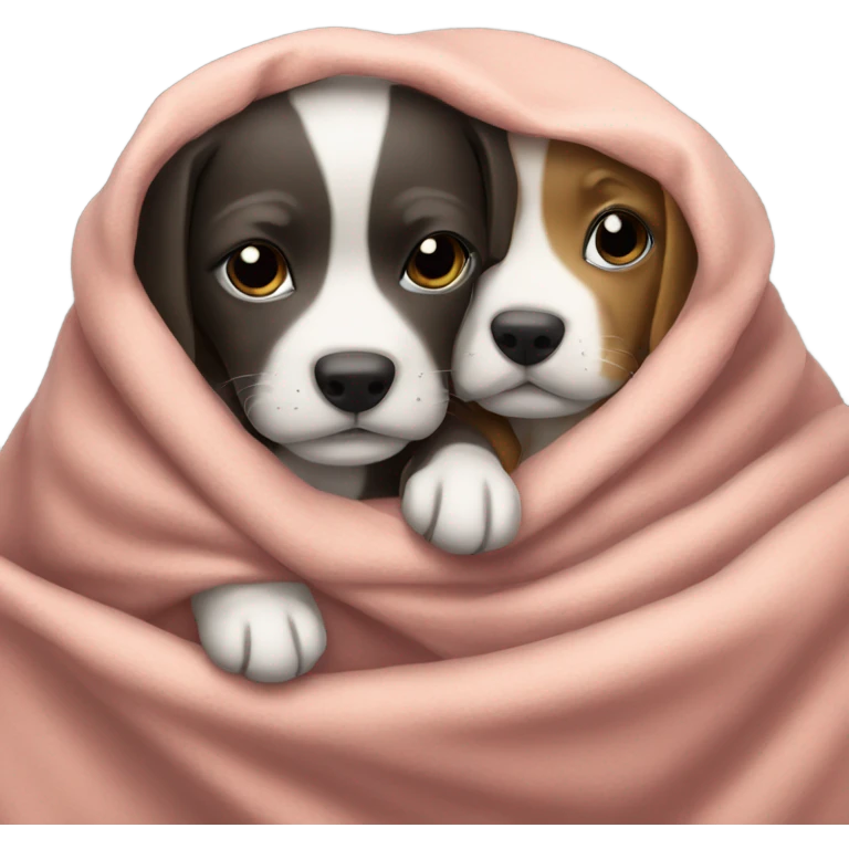 two puppies under a blanket cuddling emoji