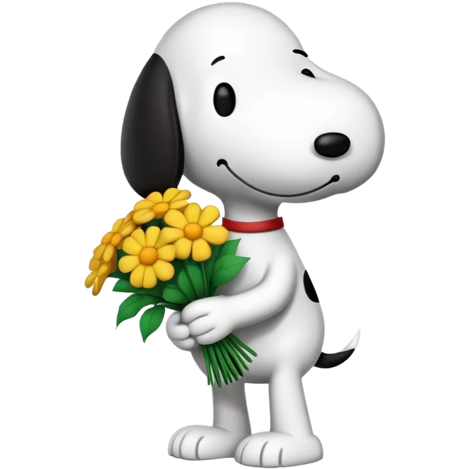 Snoopy holding flower bouquet emoji