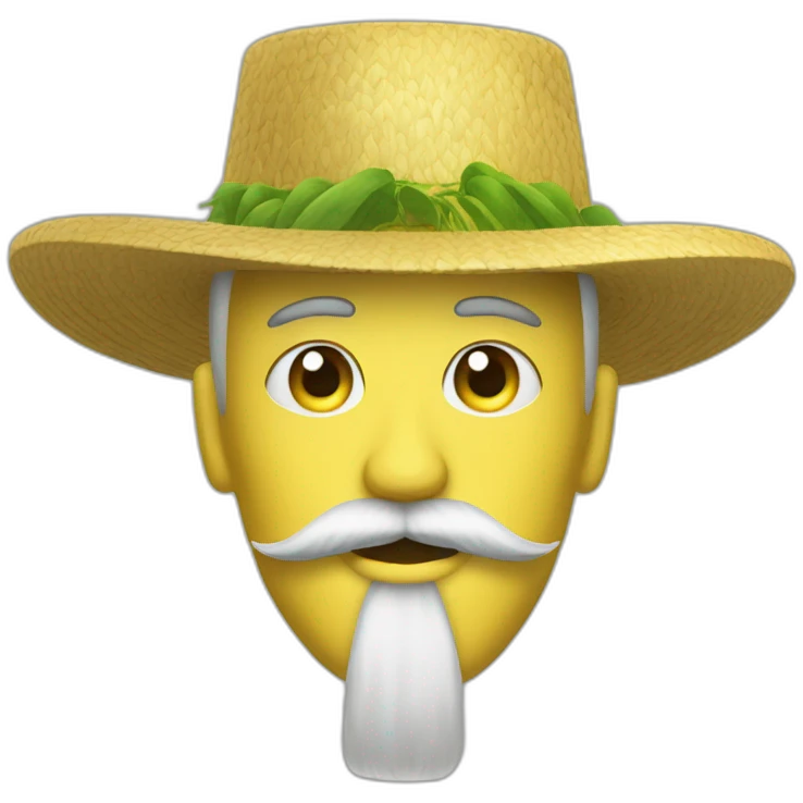 yellow paddy field hat and fu Manchu mustache emoji
