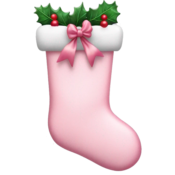 pastel pink Christmas stocking with bow emoji