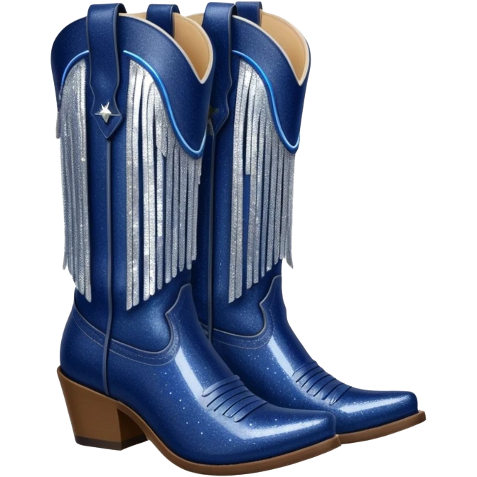 Realistic navy blue fashion cowgirl boots with sparkly shiny glitter fringe emoji