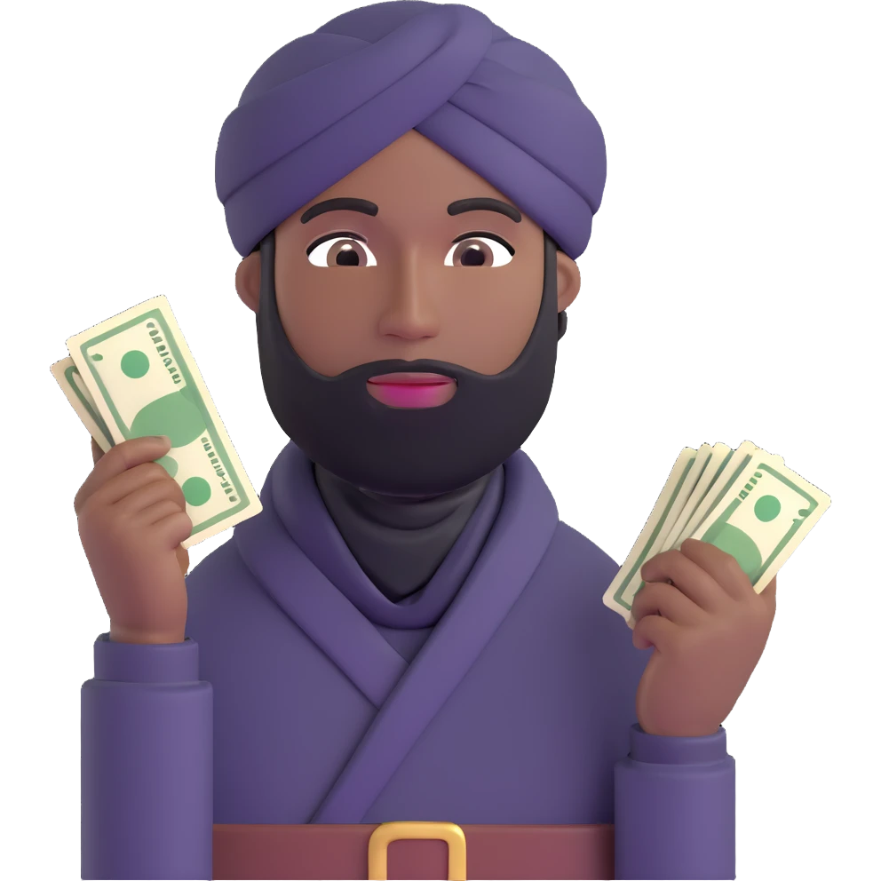 black robber holding cash, wearing a turban emoji
