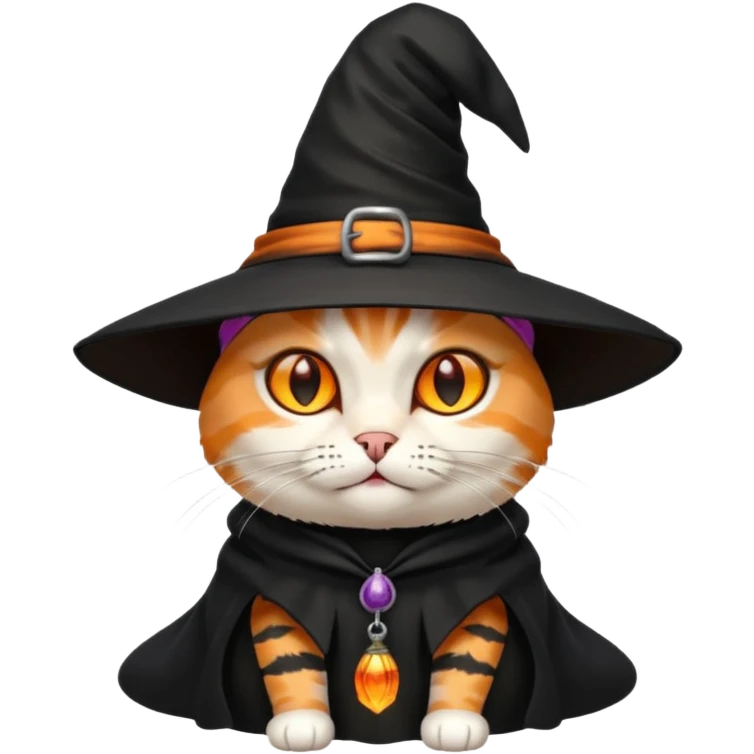 A cat wearing a witch hat. emoji