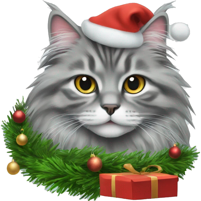 Gray Siberian cat and a Christmas tree  emoji