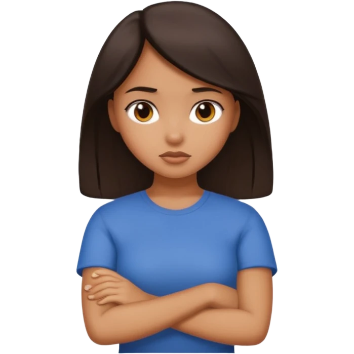 Tan girl dark hair crossing her arms with slight pout emoji